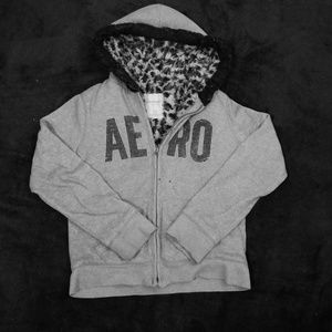 Grey aeropostale zip up hoodie.